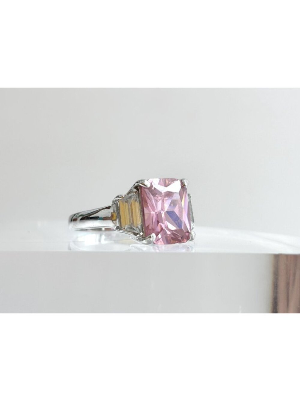 Pink Topaz & CZ Accented Gemstone Sterling Silver 925 Vintage Ring - sz 8.5 - Picture 3 of 15